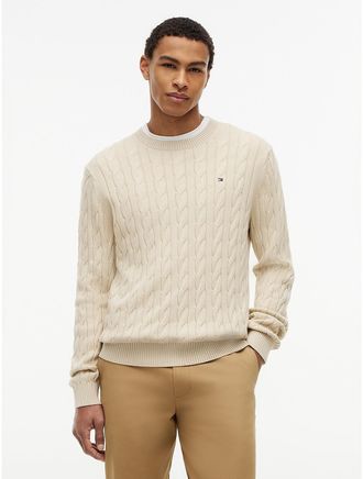 Tommy Hilfiger Mens Cable Knit Crewneck Sweater - Beige - XXL