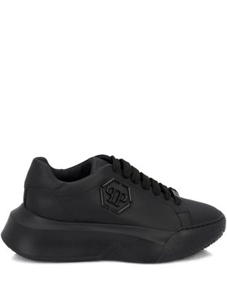 Philipp Plein x New Basic Hexagon leather trainers - Black