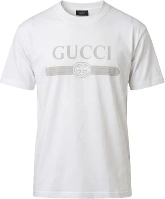 Gucci T-shirt van katoenen jersey met print - Heren - T-shirts - Wit - XL - Katoen - Tops