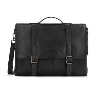 Kazar Zwarte zakelijke leren aktetas met laptopvak - Heren - Laptoptassen - Zwart - ONE Size - Leer - Tassen