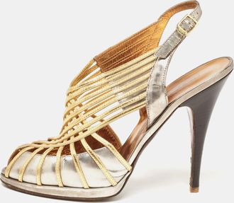 Roberto Cavalli Metallic Leather Strappy Sandals
