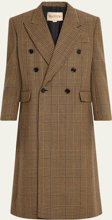 Valentino Garavani Mens Double-Breasted Glen Plaid Wool Coat