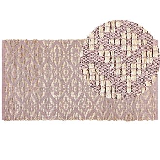 Beliani Alfombra De Algod&oacute;n Rosa Beige 80 X 150 Cm Yute Patr&oacute;n Geom&eacute;trico Retro Gerze