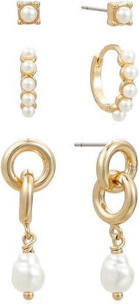 Ettika Baby Faux Pearl Earrings Set in Gold at Nordstrom Rack