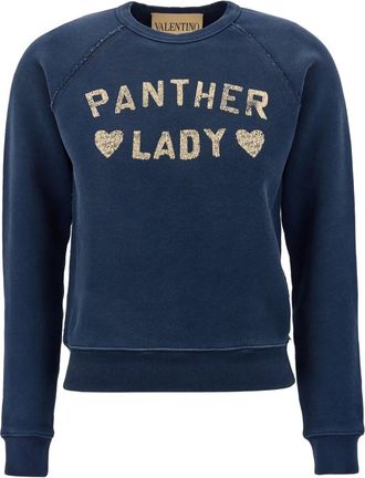 Valentino Garavani Felpa girocollo con stampa Panther Lady - Blu