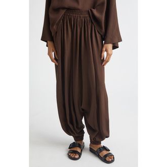 Michael Kors Sarouel Silk Seersucker Trousers in Espresso at Nordstrom, Size X-Small