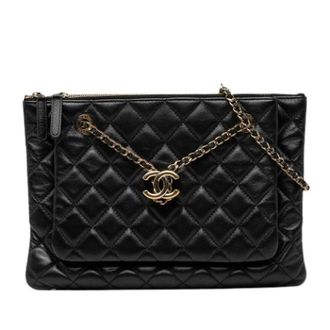 Chanel Pre-owned Quilted Lambskin Crossbody Bag - Dames - Pre-owned - Zwart - Maat: ONE Size Leer
