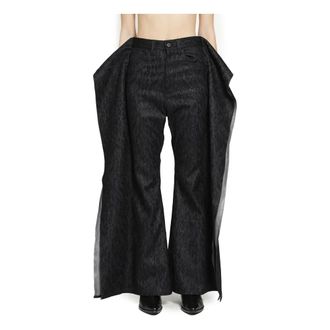 Junya Watanabe Wide Trousers, female, Black, Size: S Deconstructed Floral Wide Trousers
