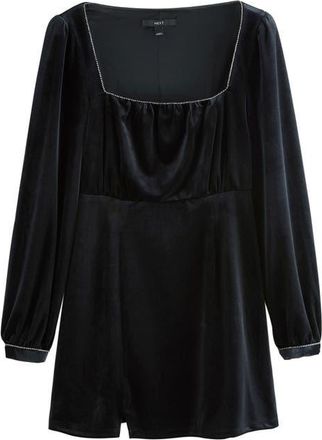 Next Diamante Long Sleeve Velvet Minidress in Black at Nordstrom, Size 10 Us