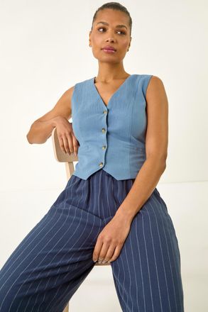 Roman Cotton V-Neck Button Through Waistcoat