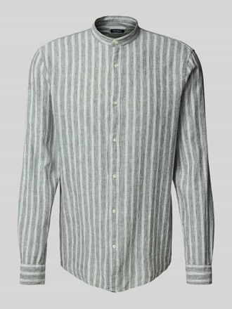 Mc Neal Slim Fit Freizeithemd aus Leinen-Mix mit Maokragen in Khaki, Gr&ouml;&szlig;e XXXL