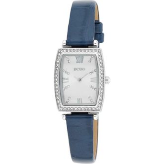 BCBGeneration Tonneau Crystal Faux Leather Strap Watch, 26mm in Blue at Nordstrom Rack