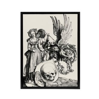 Artery8 Coat of Arms with a Skull Albrecht Durer Framed Canvas Wall Art Print in White | Size: W24 x H32