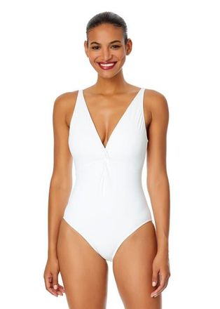 Anne Cole Womens Live In Color Plunge Twist One Piece Swimsuit in White at Nordstrom, Size 16