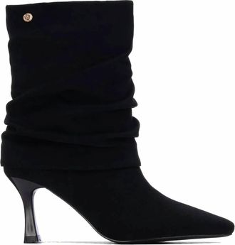 Xti Womens Pointed Toe Suede Cuffed Ankle Booties In Black
