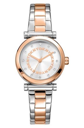 DKNY Essentials Crystal Marker Bracelet Watch, 28mm in Silver at Nordstrom
