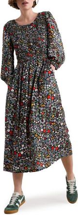 Seasalt Cornwall Meadowsweet Floral Smocked Long Sleeve Midi Dress in Still Life Maritime at Nordstrom, Size 12 Us