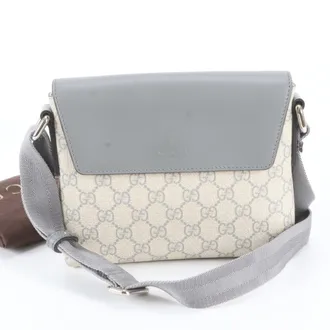Gucci Beige Gray Leather Coated Canvas Messenger Bag Shoulder Bag (Pre-Owned)