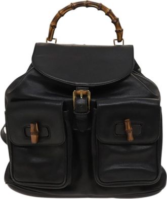 Gucci Vintage Bamboo Backpack Leather Black Leather Backpack Bag (Pre-Owned)