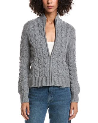 Fort&eacute; Cashmere Cable Zip Wool & Cashmere-Blend Cardigan