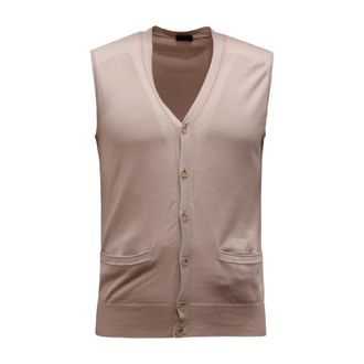 Paolo Pecora Vests, male, Beige, Size: S Pus13101M61 Silk/Cotton Sleeveless Sweater