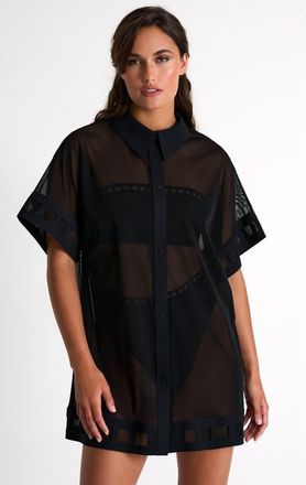 Shan Mesh Shirt Dress With Mosaic Cutouts in Black at Nordstrom, Size 14