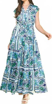 Pinch Design Capri Bloom Tiered Maxi Dress In Blue-Green Floral