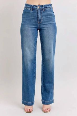 Judy Blue High Waist Contrast Thread Straight Jeans In Medium Wash