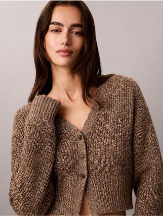 Calvin Klein Jeans Calvin Klein Womens Wool Blend Mouline Cardigan - Brown - XL