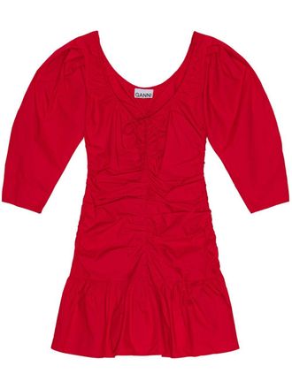 Ganni Gesmockte popeline midi-jurk - Rood