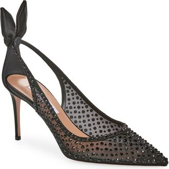 Aquazzura Bow Tie Crystal Embellished Pointed Toe Pump in Black at Nordstrom, Size 10.5Us