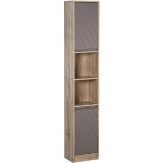 HOMCOM Narrow Bathroom Storage Cabinet with Open Compartment, Oak
