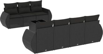 vidaXL Set De Sof&aacute;s De Jard&iacute;n 8 Piezas Y Cojines Rat&aacute;n Sint&eacute;tico Negro Vidaxl