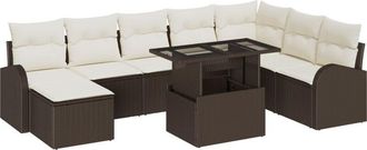 vidaXL Garden Sofa Set with Storage 9 pcs Brown Poly rattan Vidaxl
