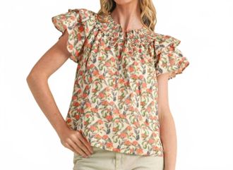Merci Floral Flutter Sleeve Blouse In Ivory