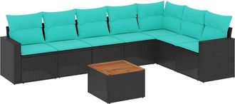 vidaXL Set De Sof&aacute;s De Jard&iacute;n 8 Pzas Con Cojines Rat&aacute;n Sint&eacute;tico Negro Vidaxl