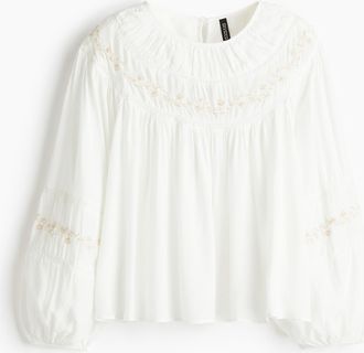 H&M Viskosebluse mit Stickerei - White