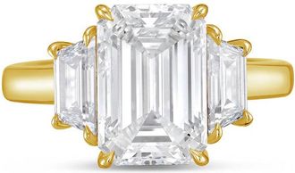 Diana M. Jewels 18kt yellow gold lab grown 5ct emerald diamond ring with trapezoids on the sides