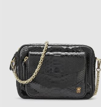 CLARIS VIROT Sac Charly Python Noir Cha&icirc;ne Or