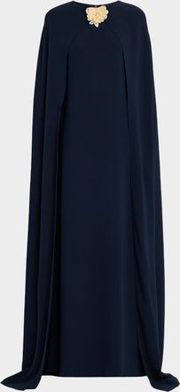 Oscar De La Renta Rose Applique Cape Gown
