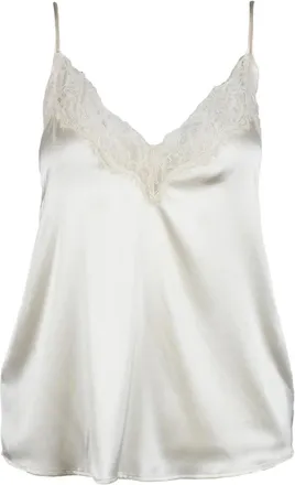 Pinko White Delicate Lace Silk-Blend Tank Top