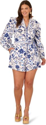Adrianna Papell Womens Print Tie Front Romper - White - Size 14 UK