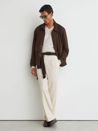 Reiss Ecru Relaxed Twill Drawstring Trousers, 34