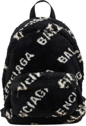 Balenciaga Black White Faux Fur Leather Backpack (Pre-Owned)