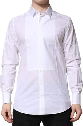 Dolce & Gabbana White Bib Cotton Poplin GOLD Men Formal Mens Shirt (Pre-Owned)