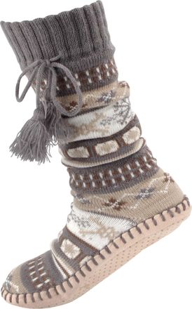 BambooMN Womens Soft Fuzzy Furry Gripper Slipper Socks with Tassel - Ultimate Grey - Womens Shoe Size 8-10