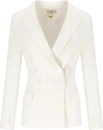 Elisabetta Franchi Ivory Crepe Double-Breasted Jacket - Dames - Blazers - Wit - XS - Polyester - Jassen