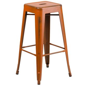 Flash Furniture 30 High Backless Distressed Orange Metal Indoor-Outdoor Barstool