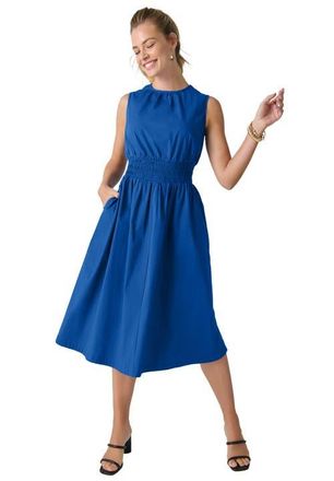 Jessica London Smocked Poplin Midi Dress in Dark Sapphire at Nordstrom, Size 20