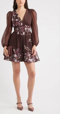 Chelsea28 Long Sleeve Minidress in Brown- Pink Aurora Placed at Nordstrom, Size Xx-Small